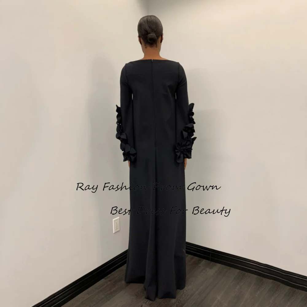 Ray Fashion A Line Evening Dress Boat Neck Handmade Flower With Full Sleeves Floor Length Formal Occasion Gowns فساتين سهرة