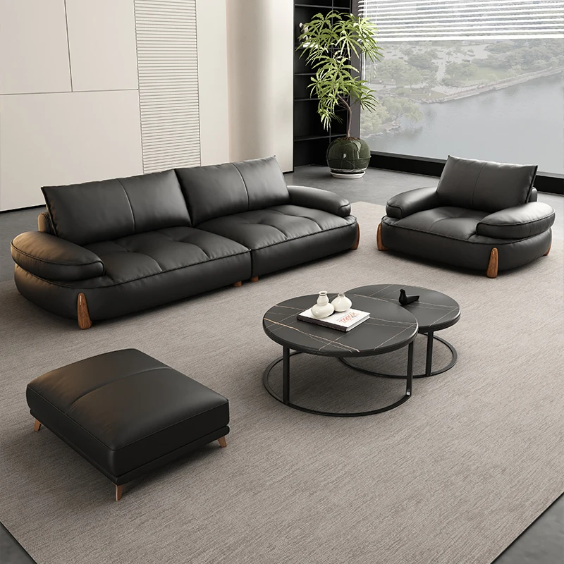 Italian office negotiation Business reception Rest area Meeting guests Three-person boss office Leather sofa combination