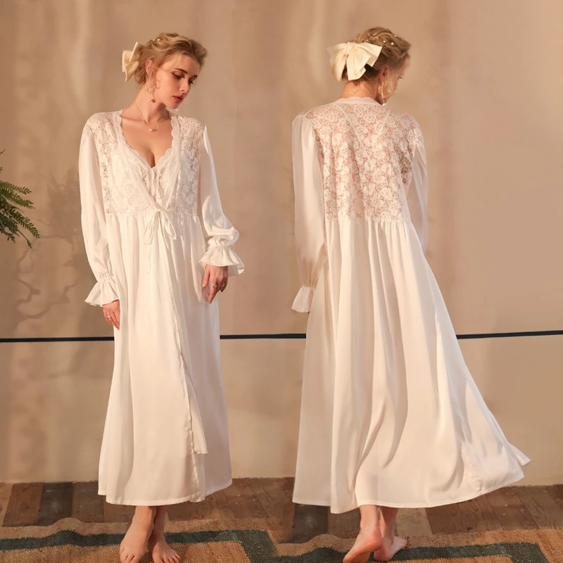 

Satin Pajamas Women Lace Light Luxury Long Sleeve Cool Pajamas Spring Autumn Bathrobes Loungewear Sexy Female Lingerie Homewear