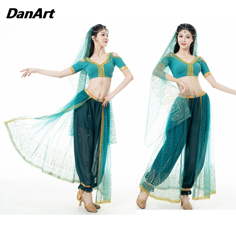 

Belly Dance Top+pants+headscarf+headwear Princess Cosplay Clothing Stage Performance Costume Photo Shoots Imitation Shows