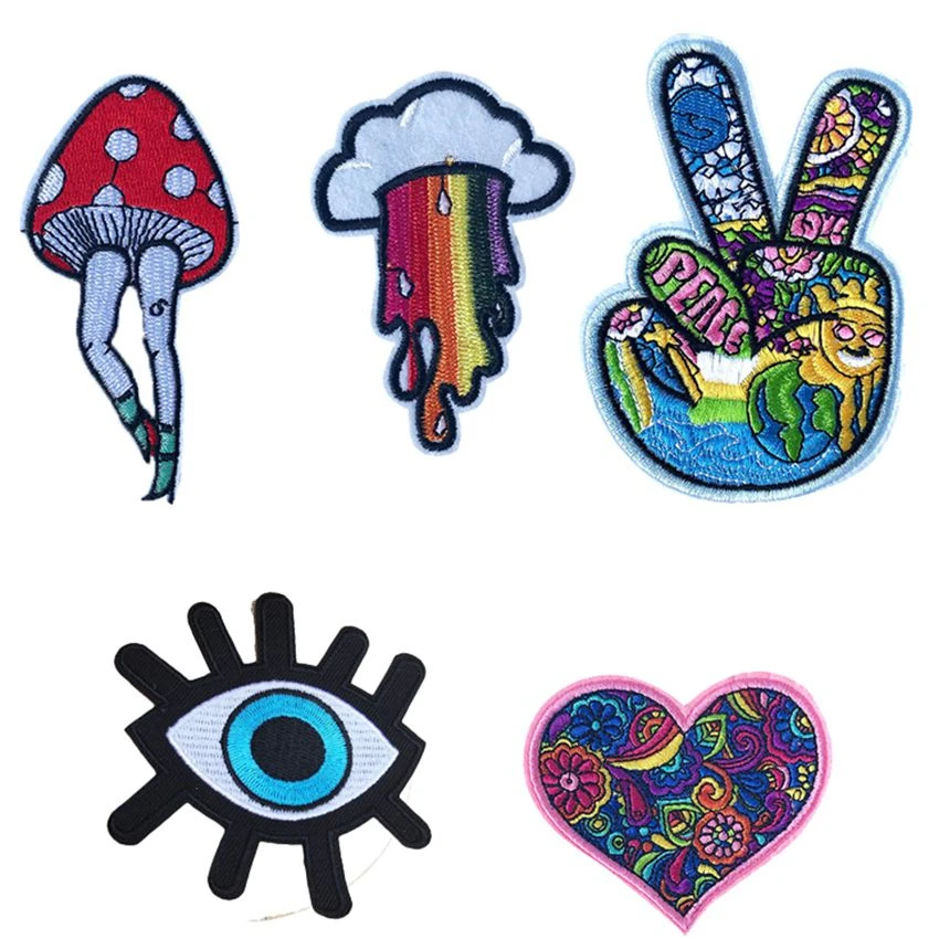 Rainbow Peace Heart Victory Hand Moon And Sun Pattern Patches Iron Sewing On Patches Applique For Clothes Bag Jacket Decoration