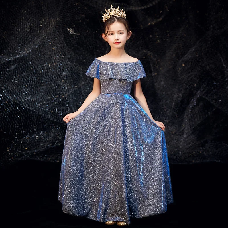 Girls Party Dress Sequins Party Dresses for Kids Girl Children Lush Christmas Clothes Teens Violin Performance Costumes Summer