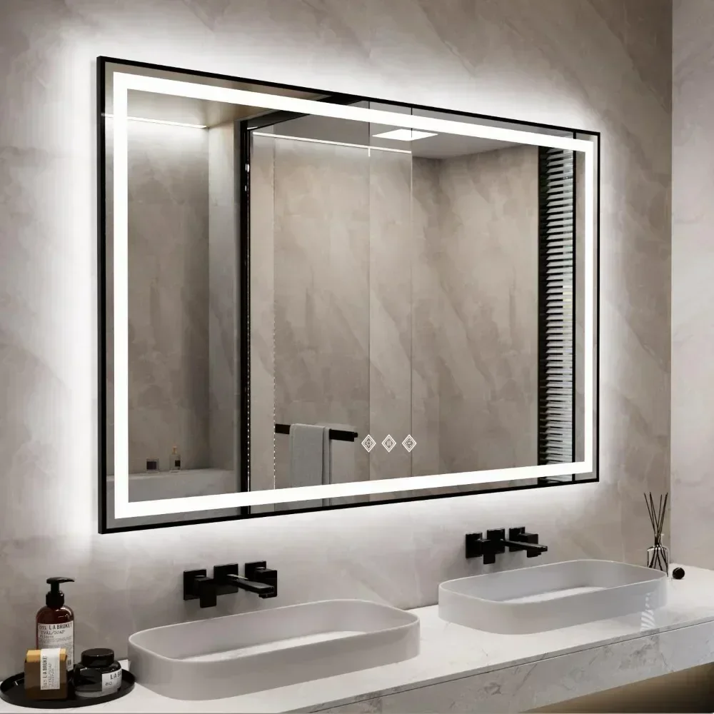 Gradient Front and Backlit Bathroom Mirror with LED Lights, Enhanced Anti-Fog Wall Mounted Backlit Mirror