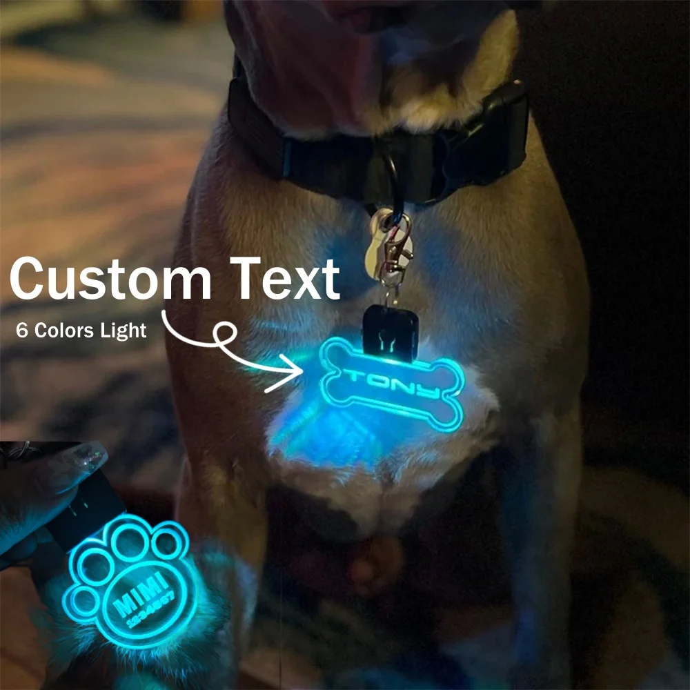 Custom Acrylic LED Dog Tag Pet Night Walk Safety Light Personalized Pet Name Laser Engraved Collar Tag Buckle