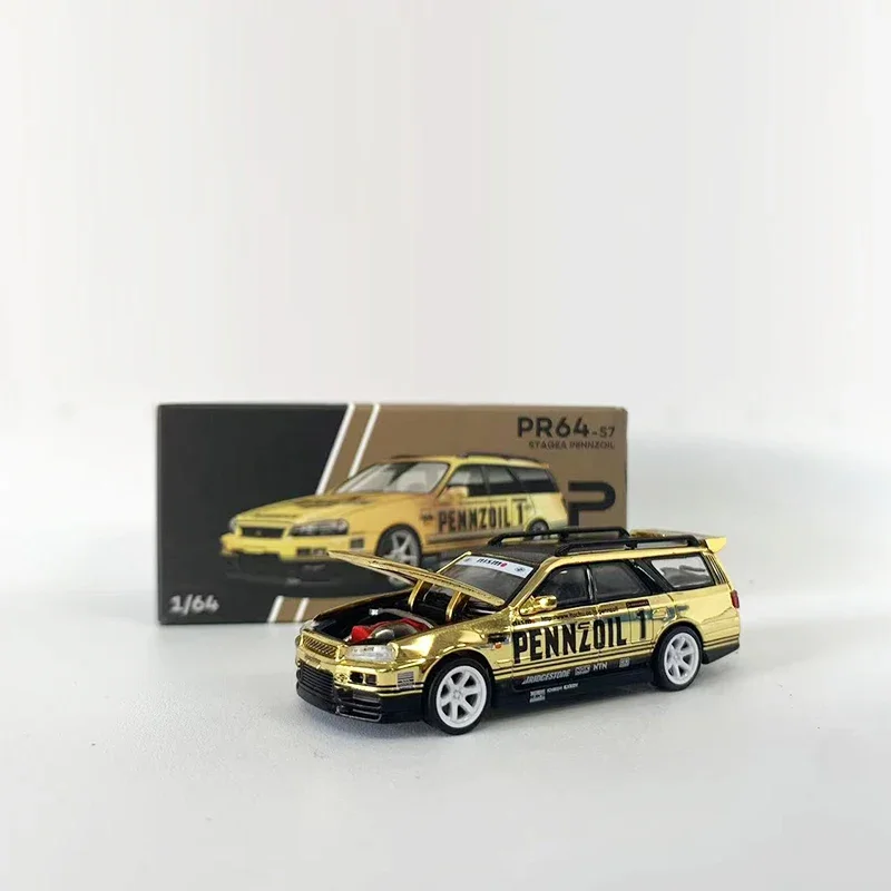 POPRACE 1:64 Model samochodu Stagea Alloy Die-Cast Vehicle Open Hood - GOLD CHROME