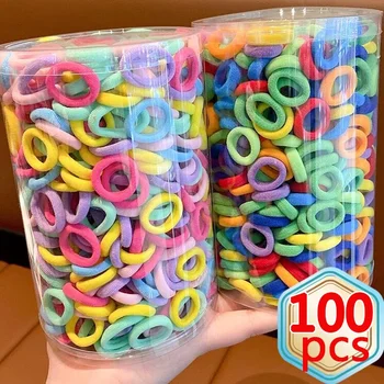 100 Uds. Banda para el cabello elástica de nailon básica colorida para niños y niñas, coleteros, lazos, Mini sombreros pequeños, bandas de goma
