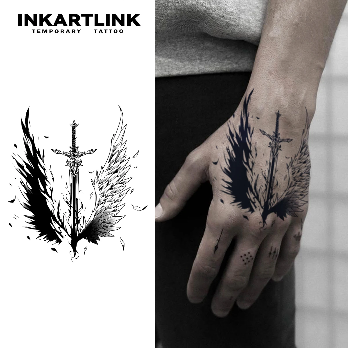 ملصق وشم مؤقت على السيف، وشم سحري مقاوم للماء، يدوم حتى 15 يومًا وشم مزيف، وشم شبه دائم