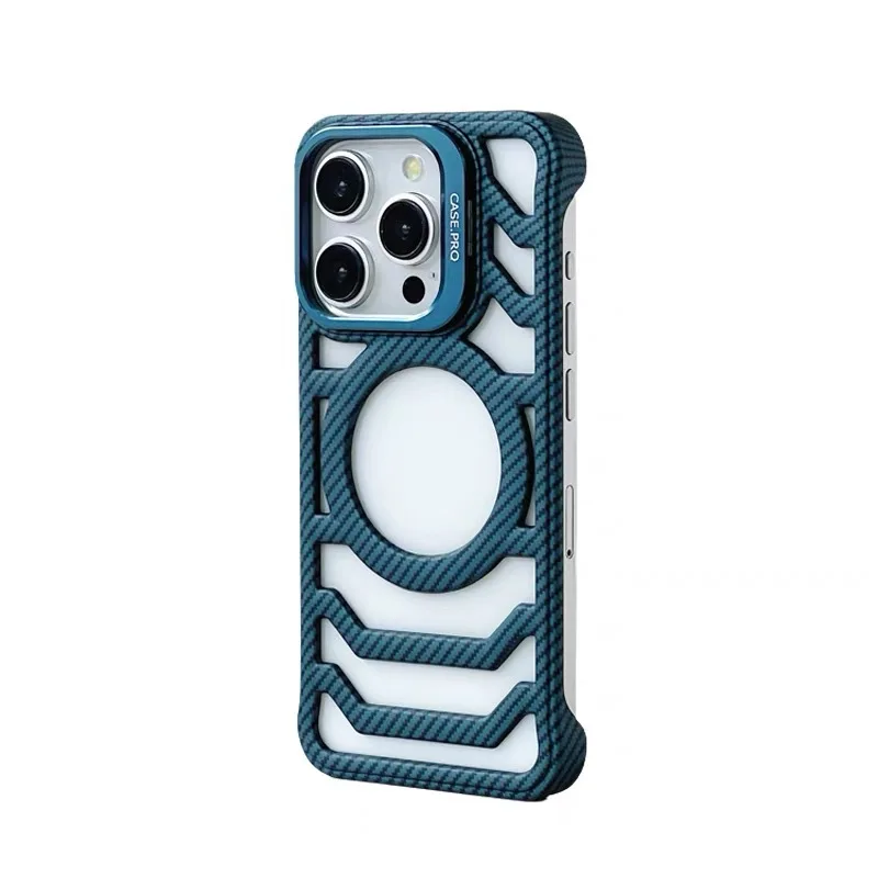For IPhone 16 Mobile Phone Case with Lens Holder Kevlar Carbon Fiber Pattern Protective Cover