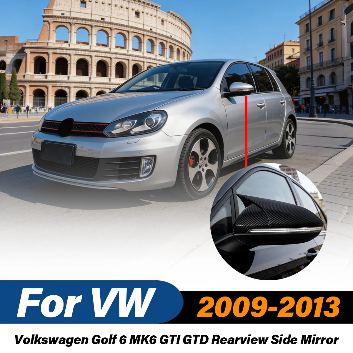 

Для VW Volkswagen Golf 6 MK6 GTI GTD 2009-2013: Накладки на боковые зеркала заднего вида, аксессуары для внешнего декора автомобиля