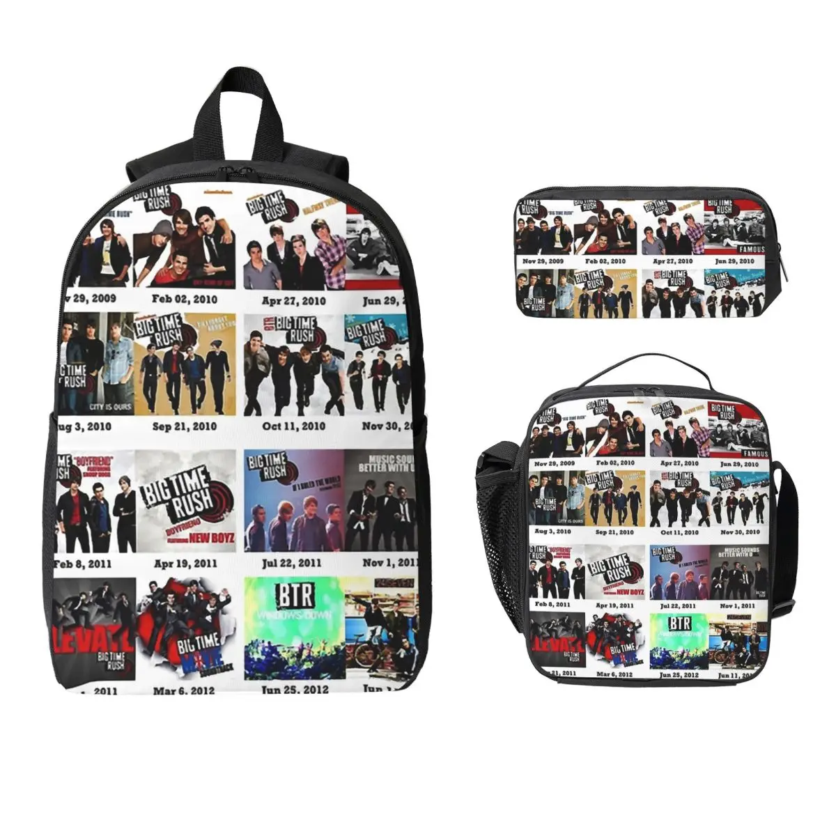 Big Time Rush Band Famous Pictures Logo Backpack Student Boys Girls BookBag School Bag 3ps Insulated Lunch Bag Pencil Case