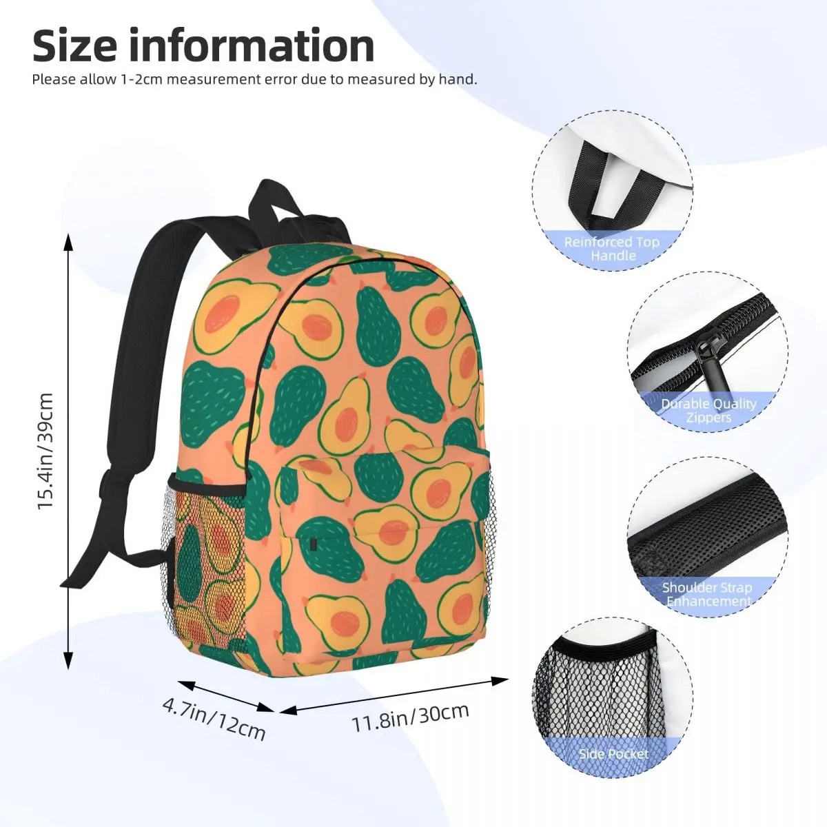 Mochila Laptop Padrão de Abacate Verde, Bookbag básico para mulheres e homens, Bolsa de estudante universitário