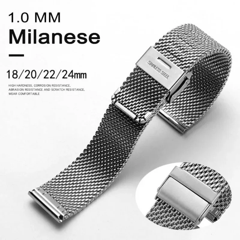 Milanese Strap Stainless Steel Watch Band 18mm 20mm 22mm 24mm Wristband Replacement Strap Watches Accessories 1.0mm 0.6mm Mesh