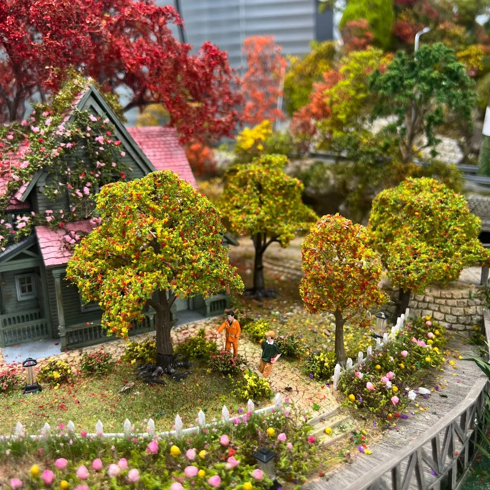 20 Stück Herbst-Miniatur-Landschaftsbäume mit abnehmbarem Sockelmodell für Dioramen und Modelleisenbahnanlagen – Detail 3