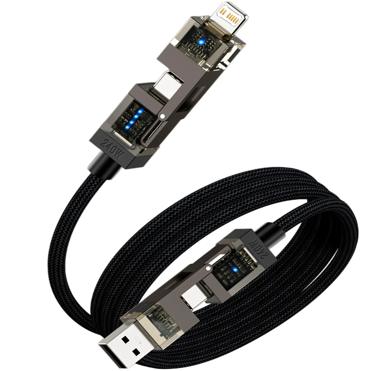 2 In 2 USB Type C Fast Charger Cable For iPhone Xiaomi Redmi Huawei Samsung Wire Cable LED Light Data Cable USB-C USB-L C-C C-L