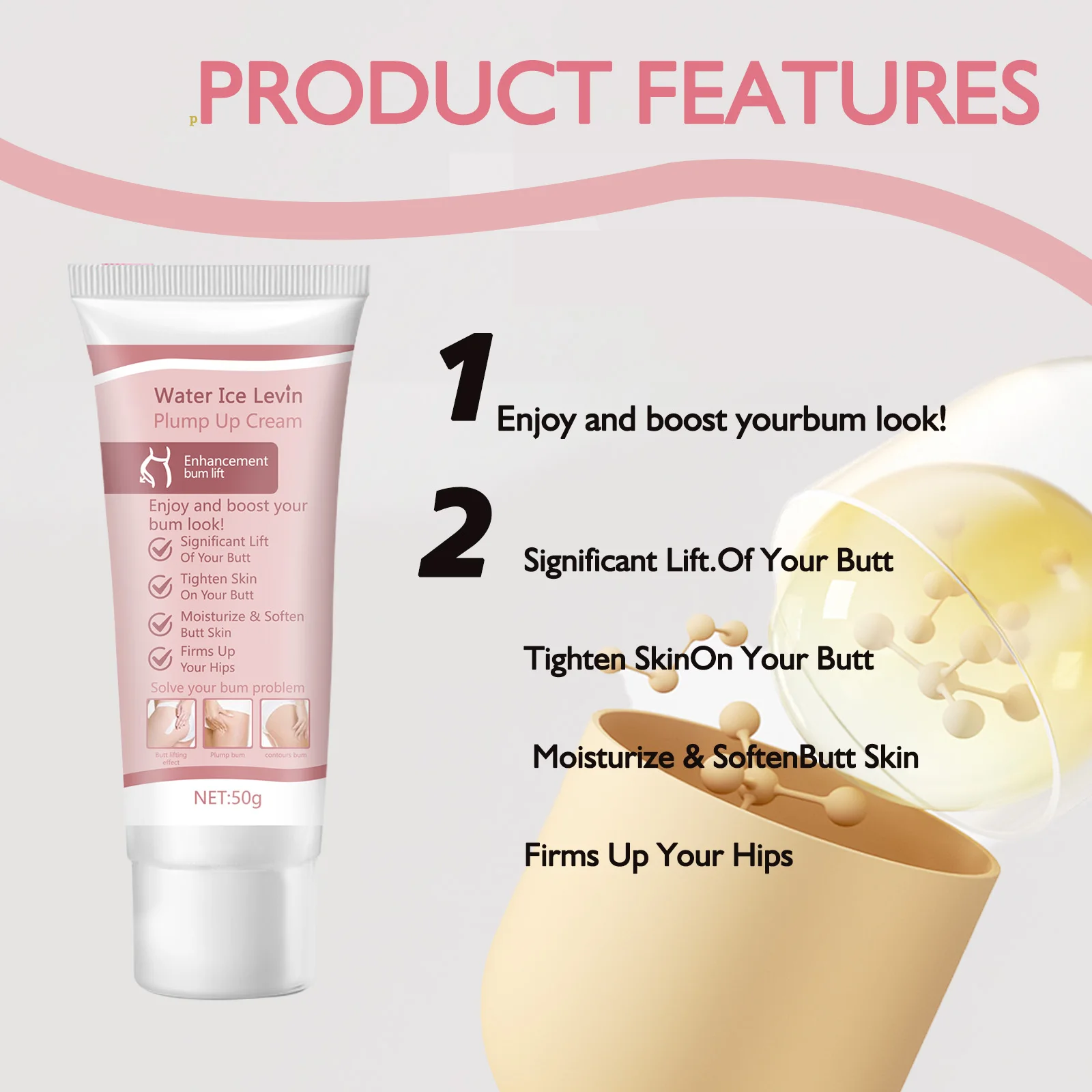 1 pz crema per il massaggio del culo, contenente acido ialuronico, previene cedimenti, fianchi sagomati, grassocci e sexy e stringe il corpo