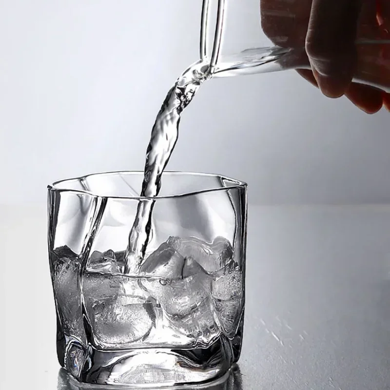 Creative Irregular Shape Crystal Whiskey Glasses Set with Ice Pattern Fold Paper - Beer Wine Drinkware