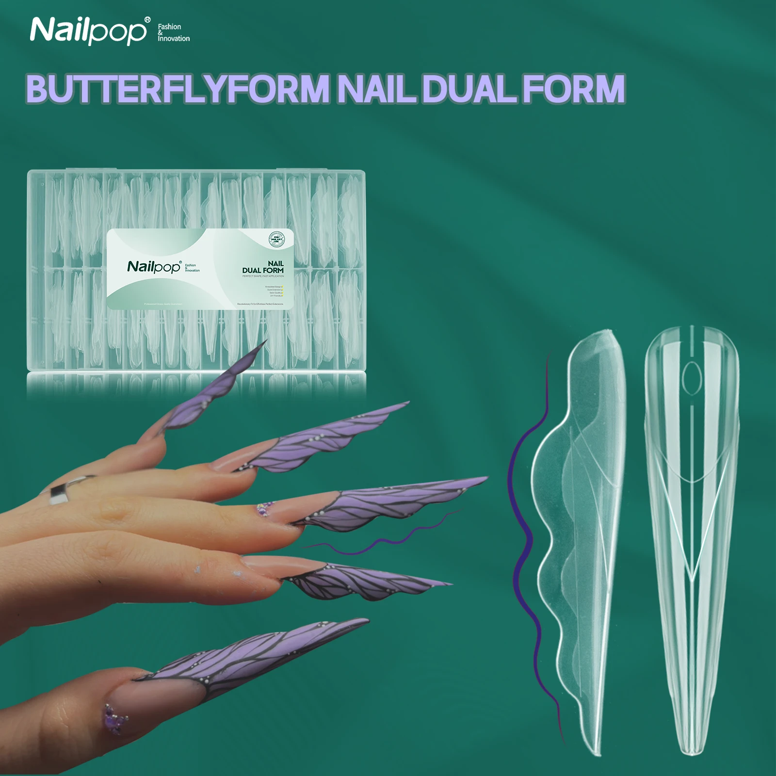 

Nailpop 150pcs Butterfly Dual Nail Forms 15 Sizes Reusable Perfect Extension Salon DIY Clear French Acrylic Gel Manicure Tool