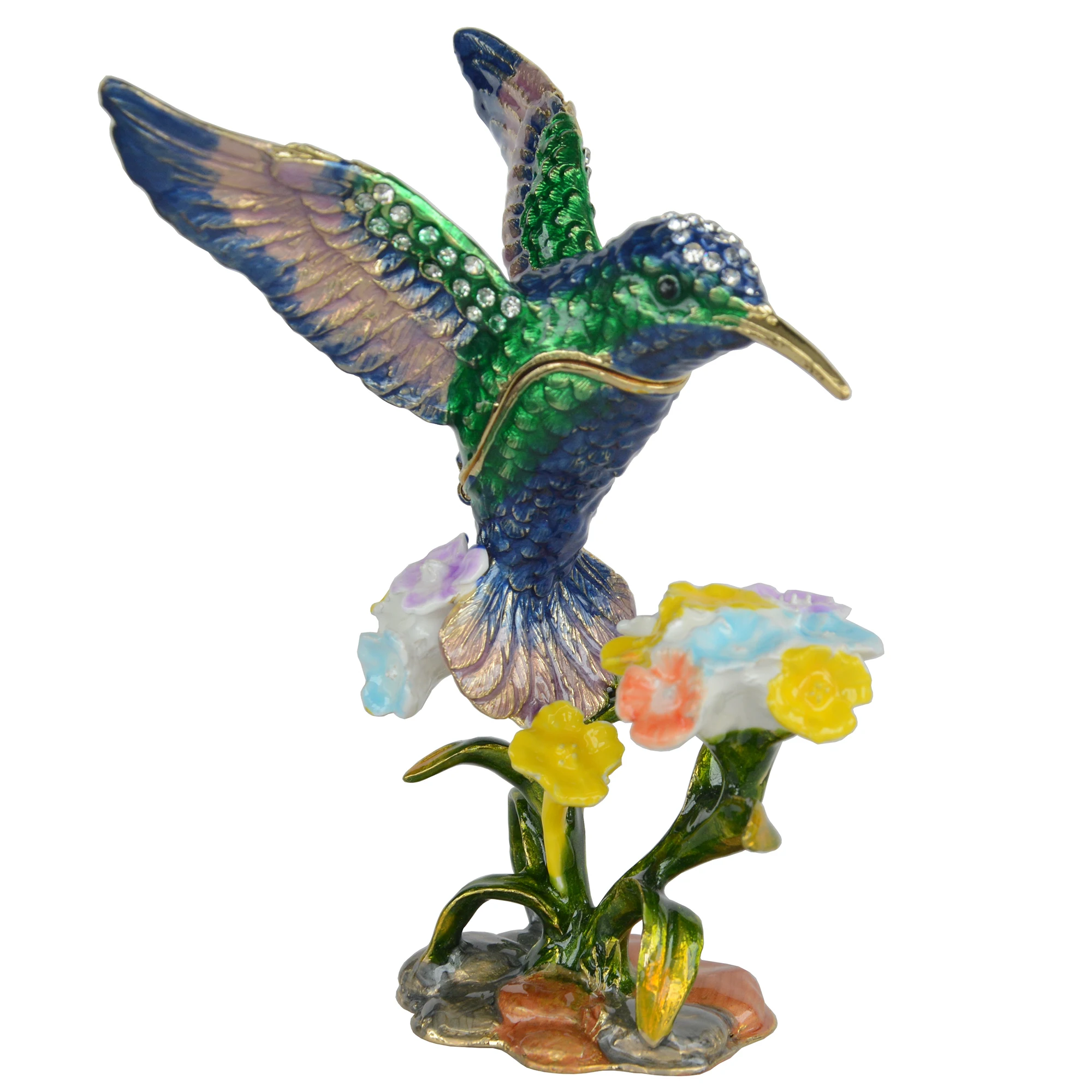 Jeweled Hummingbird Trinket Box Enameled Metal Home Decor Collectible Gifts Birthday Present