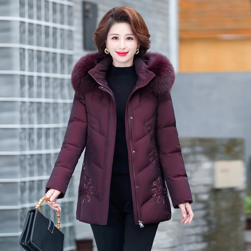 Shengyu Boya Mother's Clothing Middle-Aged and Elderly Mid-Length Short down Jacket Women's Jacket Thickeneded New Winter Outwear Grandma Clothing