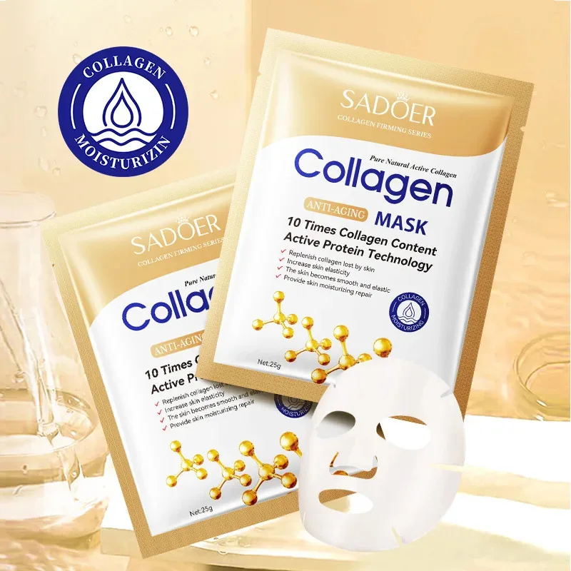 10pcs Anti-aging Collagen Face Sheet Mask - Moisturizing Repair Brightening