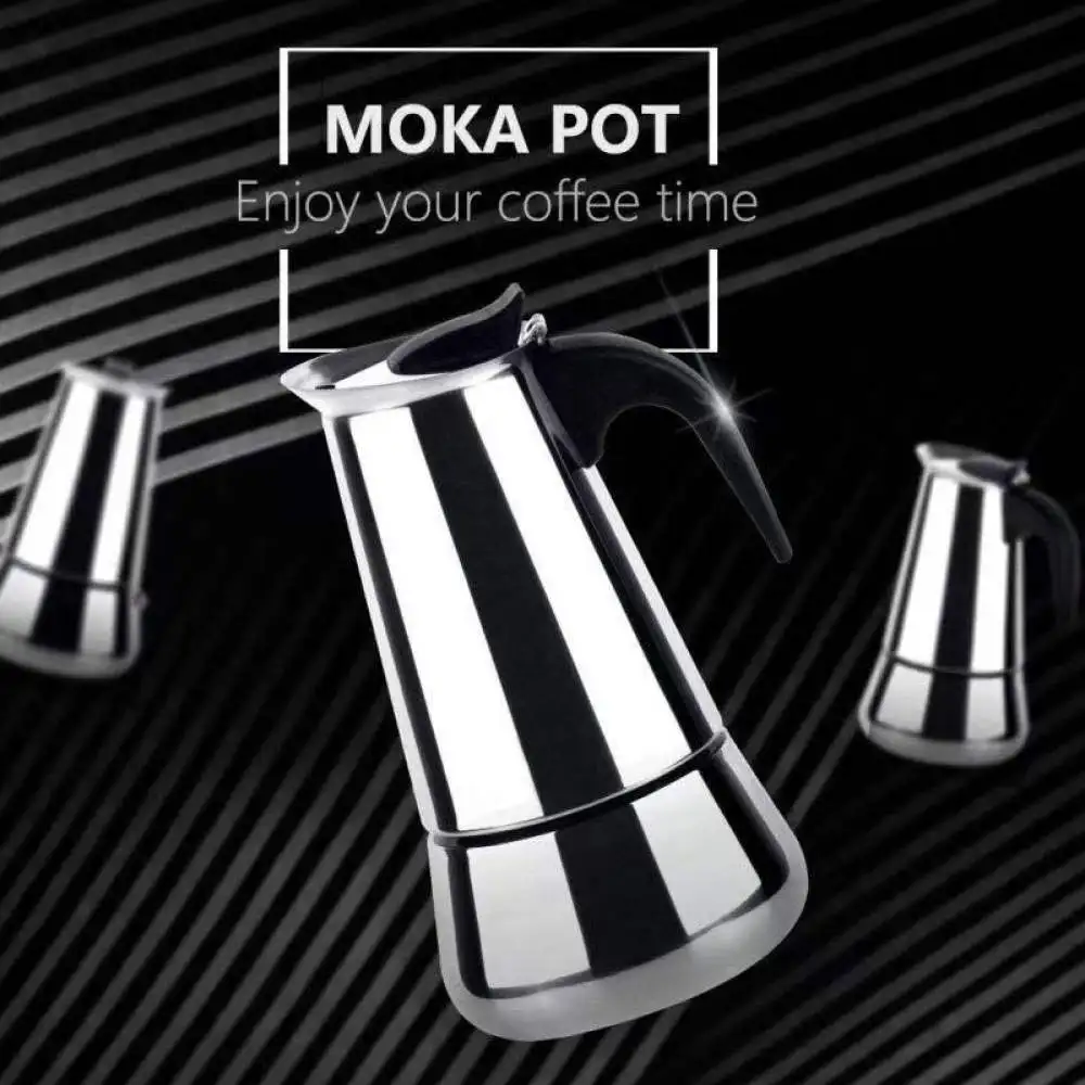 Stylish Stainless Steel Moka Pot Espresso Maker Italian Style Percolator Manual Brewing Pot For Coffee Kitchen