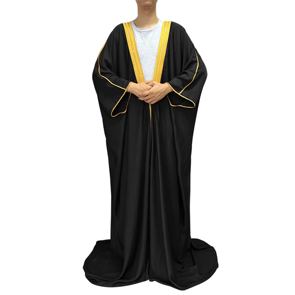 Men Arabian Cloak Bisht Thobe Eid Abaya Muslim Cloth Arab Saudi Jubba Long Sleeve Robe Uniform Mens Traditional Clothing