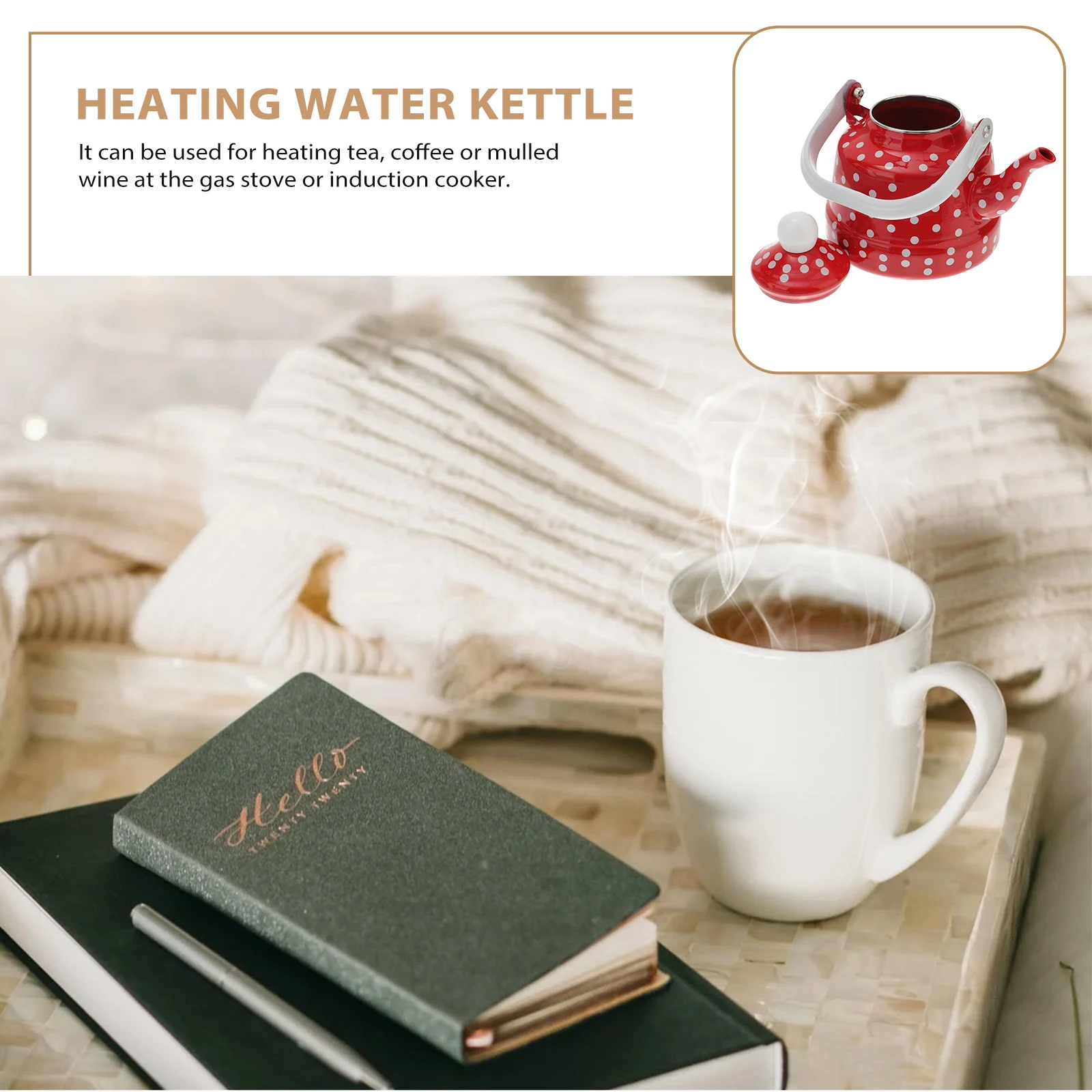 

1pc Dot Coffee Kettle Enamel Water Pot Household Heating Tea Pot Kitchen Kettle Whistling Stovetop Boiling For