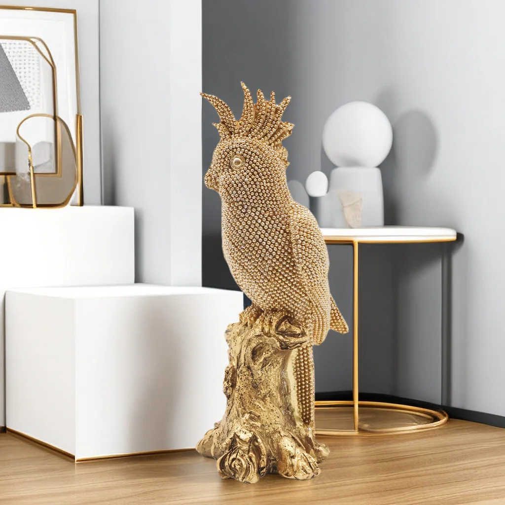 Resin Crafts Simulated Animal Sculpture Parrot Golden Bird Decorative Figurines Home Decoration Accessories