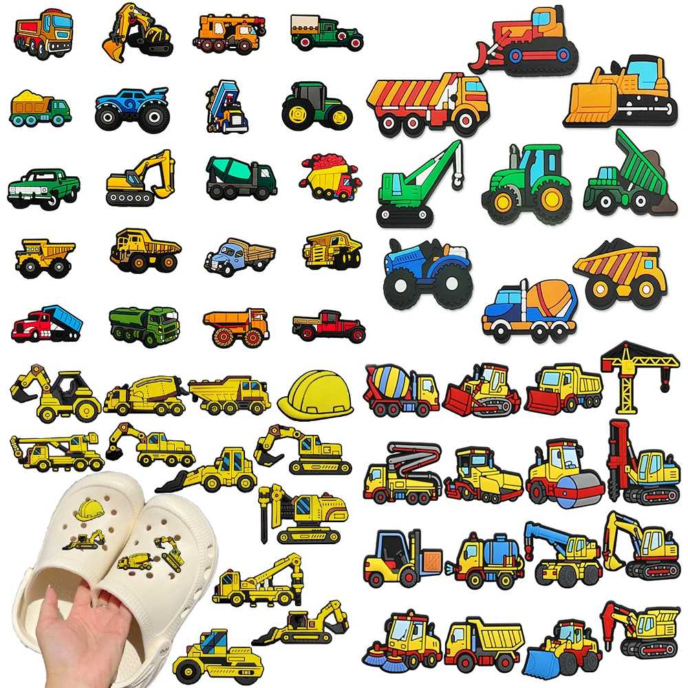 9-100pcs Excavator Engineering Vehicle Cartoon PVC Shoe Charms Accessories DIY Detachable Waterproof PVC Shoe Decorations Gifts