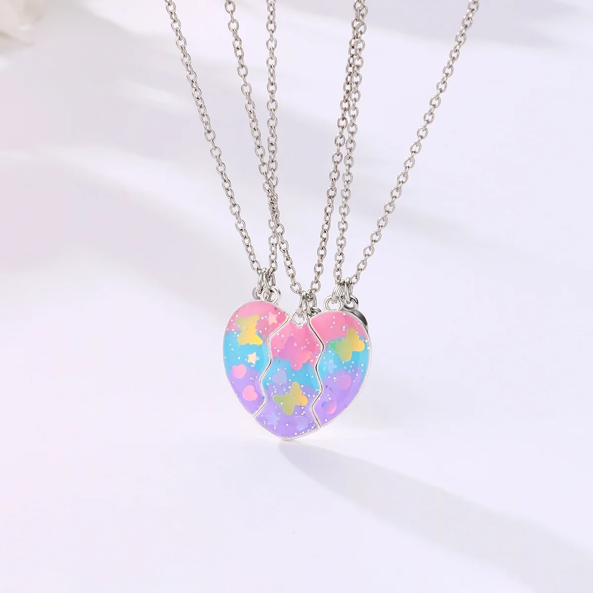 3 Pcs Cute Heart Shaped Necklace for Women Kids Love Heart Butterfly Magnetic Pendant Chain BFF Best Friend Forever Jewelry Gift