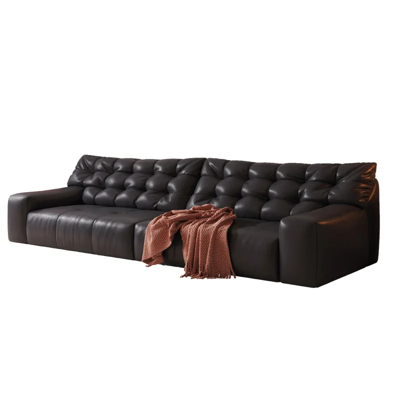 

Italian minimalist, leather sofa, small apartment, modern simple straight row in the living room