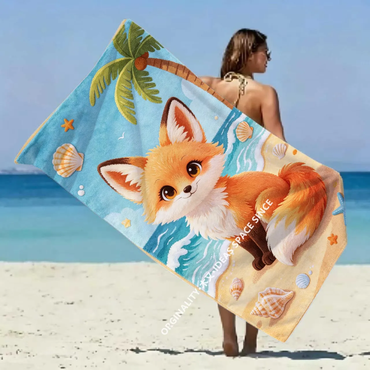 Cute Fox Summer Beach Towel Patterned Sunscreen And Windproof Suitable For Swimming Pool Camping Travel