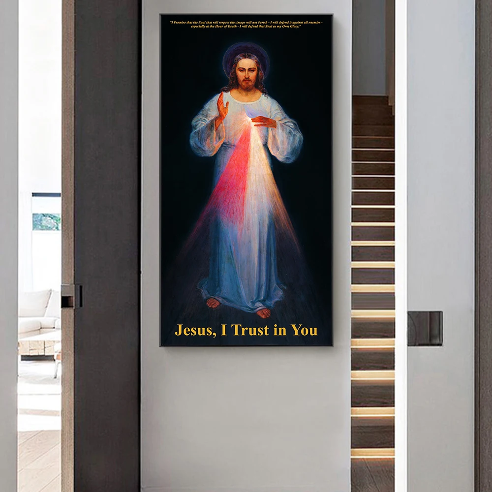 Jesus I Trust in You Divine Mercy Prayer Poster Print Canvas Painting Catholic Art Picture Living Room Home Wall Decor Cuadros