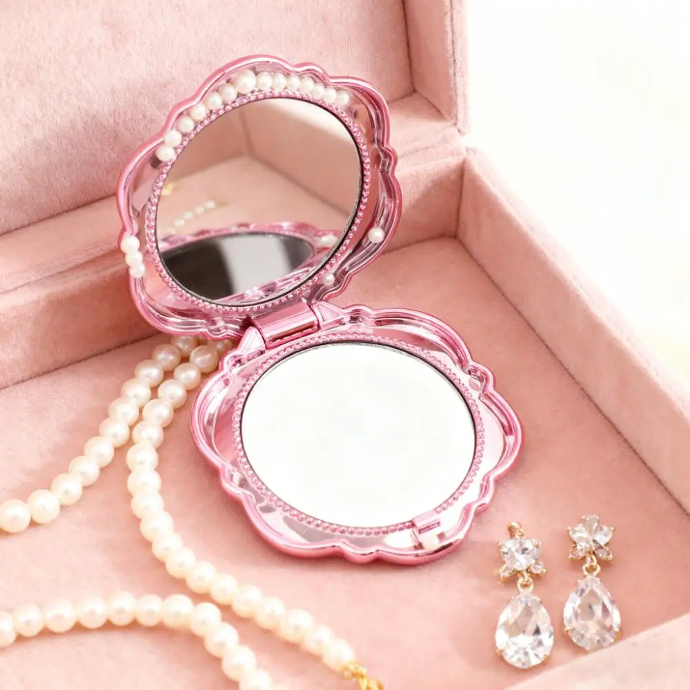 Mini Rose Flower Shape Double Sided Mirror Portable Small Pocket Makeup Mirror Hand Compact Cosmetic Beauty Tool