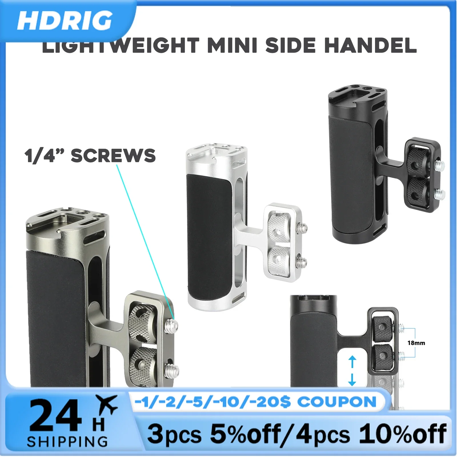 Мини-боковая ручка HDRIG с креплением на винты 1/4 дюйма для левой и правой портативной камеры с ручкой для зеркальной камеры Sony Nikon Canon