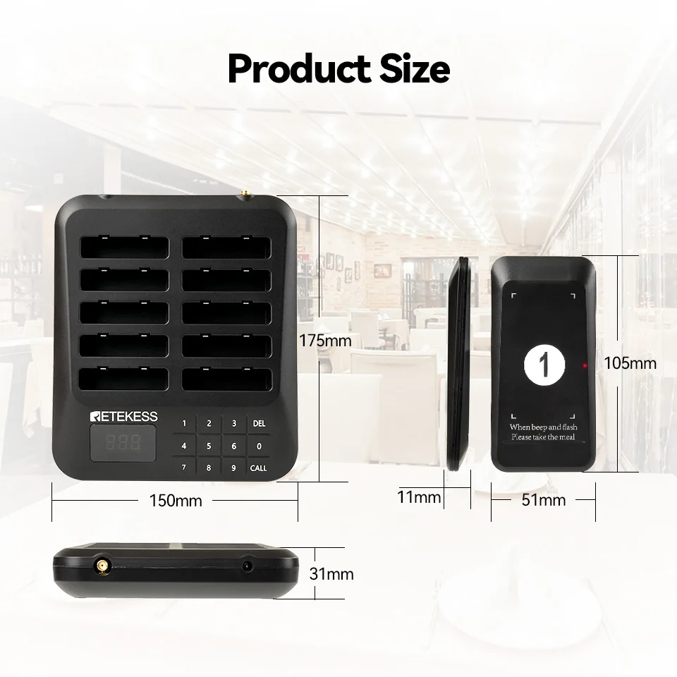 Retekess TD157S 무선 호출 시스템 호출기 레스토랑 버저 비퍼 벨 수신기 푸드 트럭 카페 바 클리닉 용 코스터
