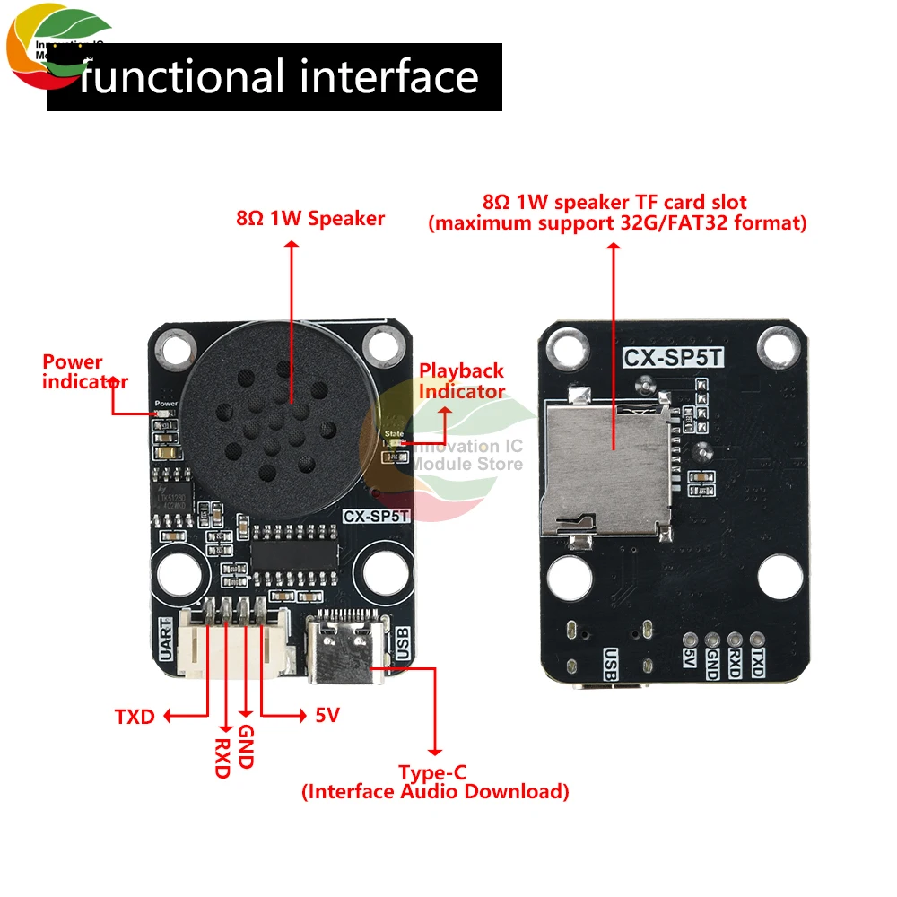 DC 3.3-5V MP3 Voice Playback Module Uart Serial Port Control Intelligent Voice Broadcast Compatible Type C