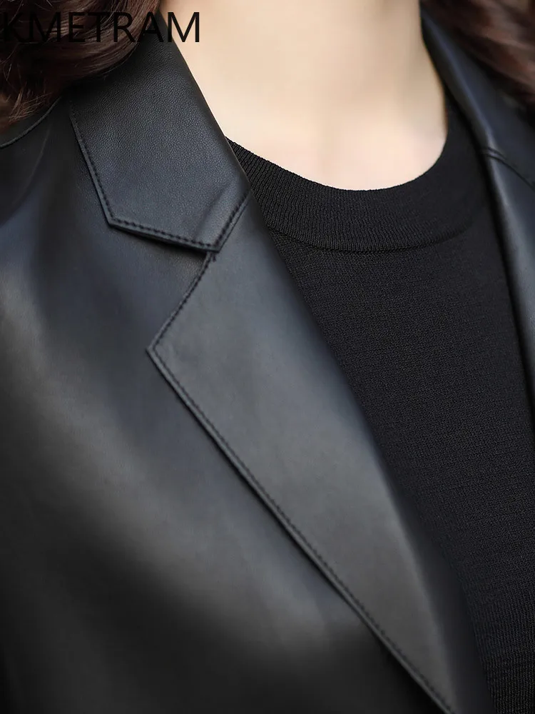 KMETRAM peau de mouton naturelle veste en cuir véritable noir manteaux minceur pour femme 2025 automne mi-longue nouveaux vêtements d'extérieur ropa mujer