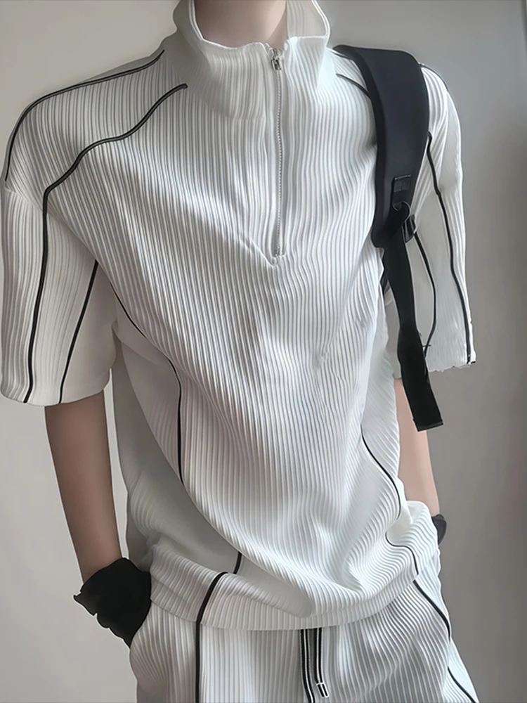 

Lightweight Breathable American Texture Stand Collar Shirt Shorts Set for Teen Boys Summer Casual Sportswear Kit