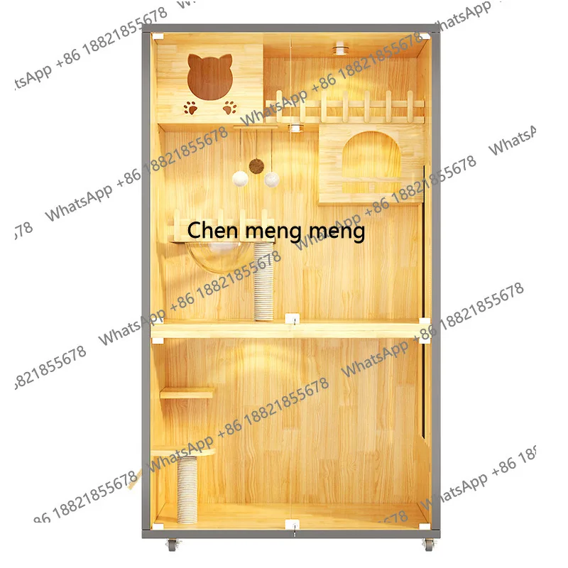 X Solid wood cat cage villa household cat nest indoor, cat house wooden, cabinet large free space