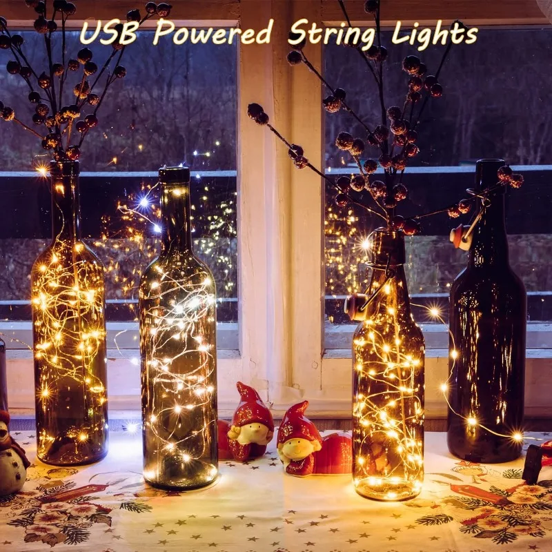 USB LED String Lights para Decoração de Natal Luzes de fadas impermeáveis Fio de cobre, Guirlanda de luz, Festa de casamento, 10 m, 20 m, 30m