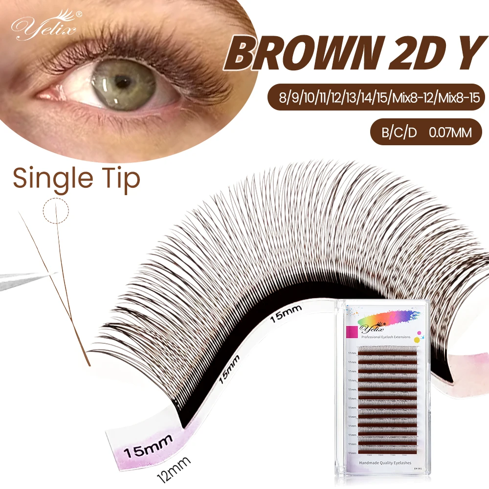 Yelix Brown Y-förmige Wimpern 2D Y-Wimpernverlängerungen 12 Reihen Premium Falsche Wimpern Mesh Net Cross Lash Makeup Tools