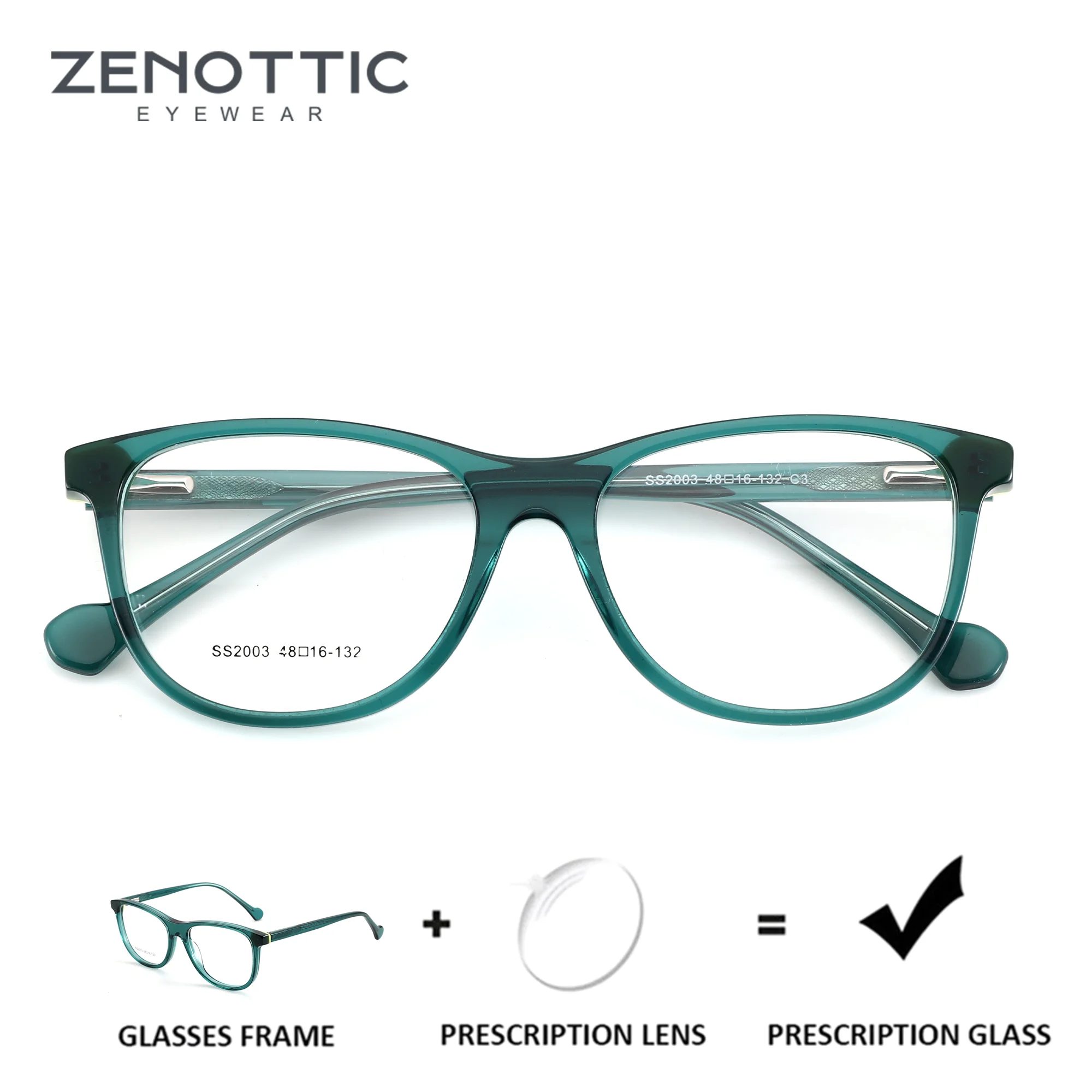 

ZENOTTIC (XXS Size) Acetate Green Square Custom Prescription Glasses for Women Progressive Eyewear Myopia Optical Eyeglasses