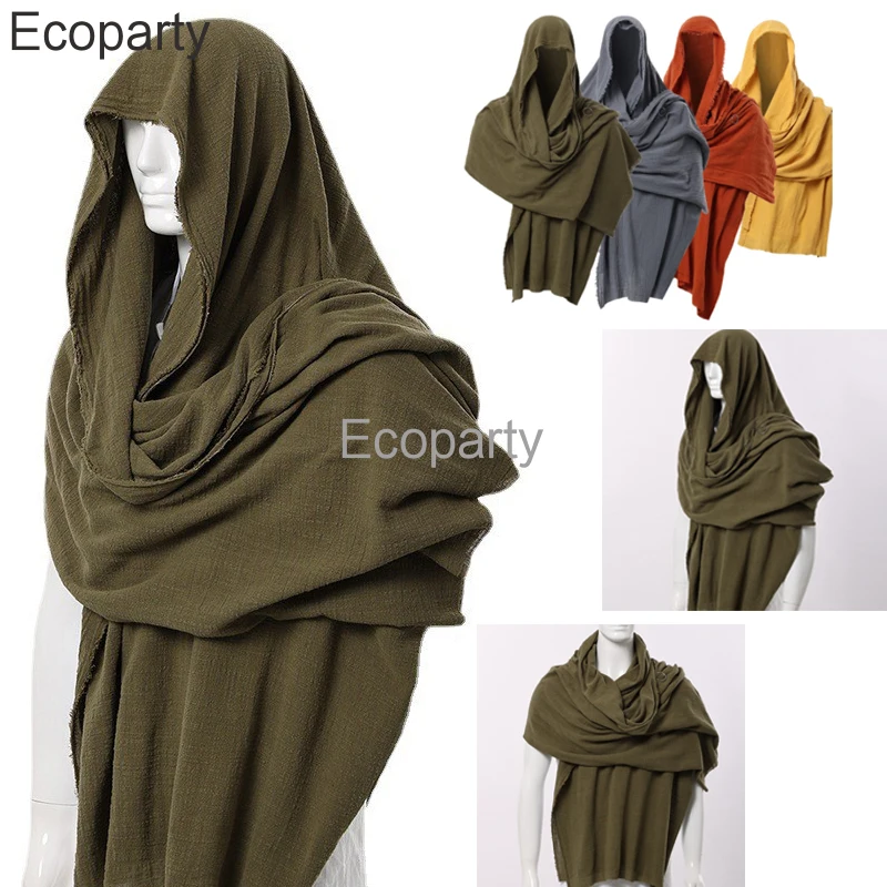 New Men\'s Medieval Pirate Retro Hood Scarf Black Green Red Wrap Cloak Renaissance Halloween Masquerade Costume Shoulder Cowl