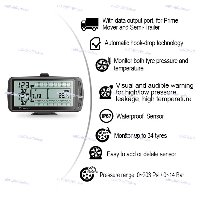 General Truck Tpms 8 Tire Sensor Wireless External Automotive Tpms Tire Pressure Monitoring System with LCD