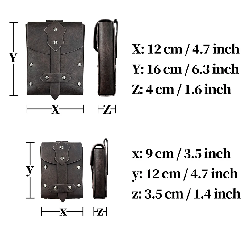 레트로 펑크 가죽 허리 가방, 중세 리벳 스퀘어 백, 북유럽 바이킹 스타일 동전 지갑, 스팀펑크 패니 팩, 해적 코스프레, 2 개