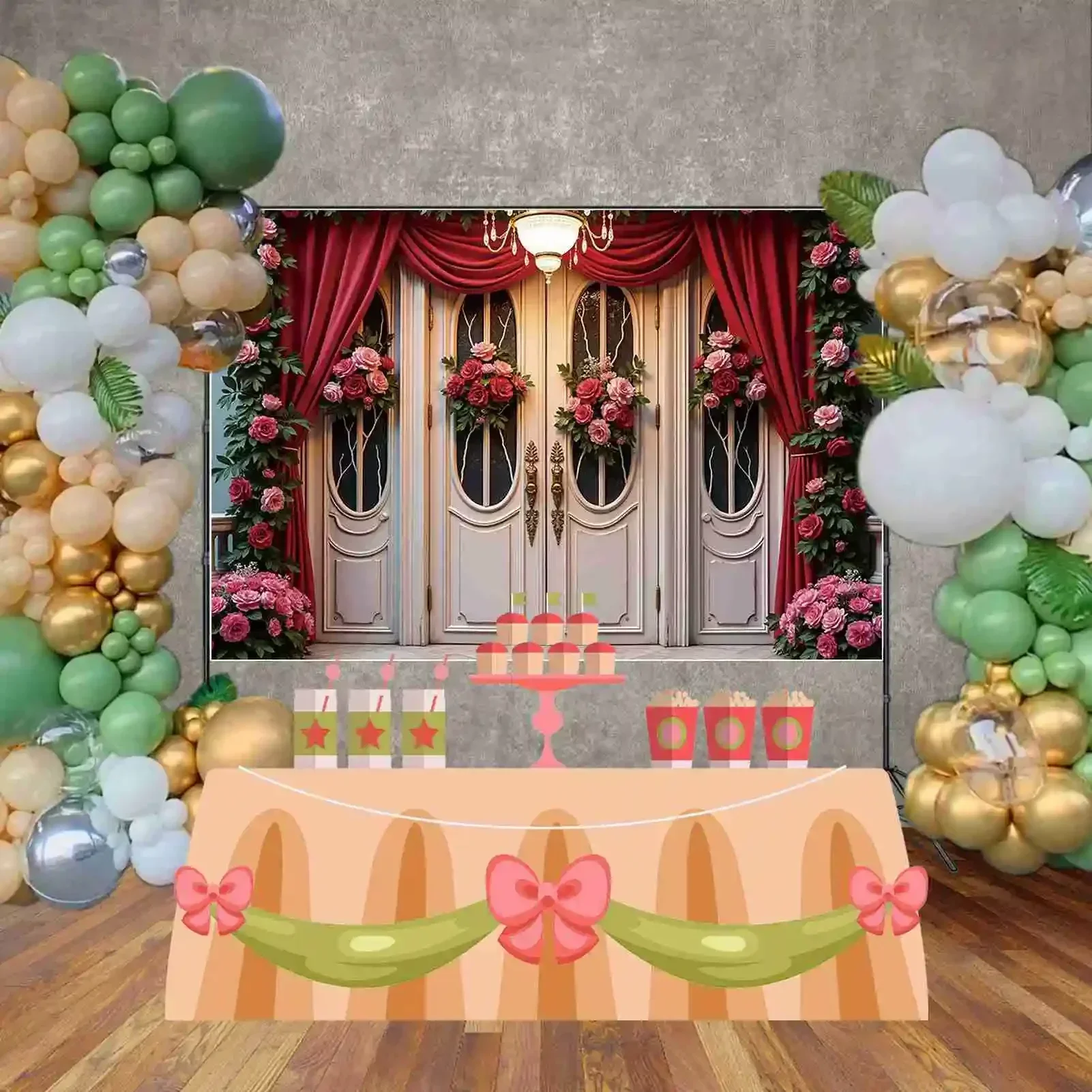 Moon.qg-愛の写真の背景、バレンタインデーの背景、写真カーテン、花、ピンクのキャビン、フォトゾーン、カップルの記念日、フォトブース