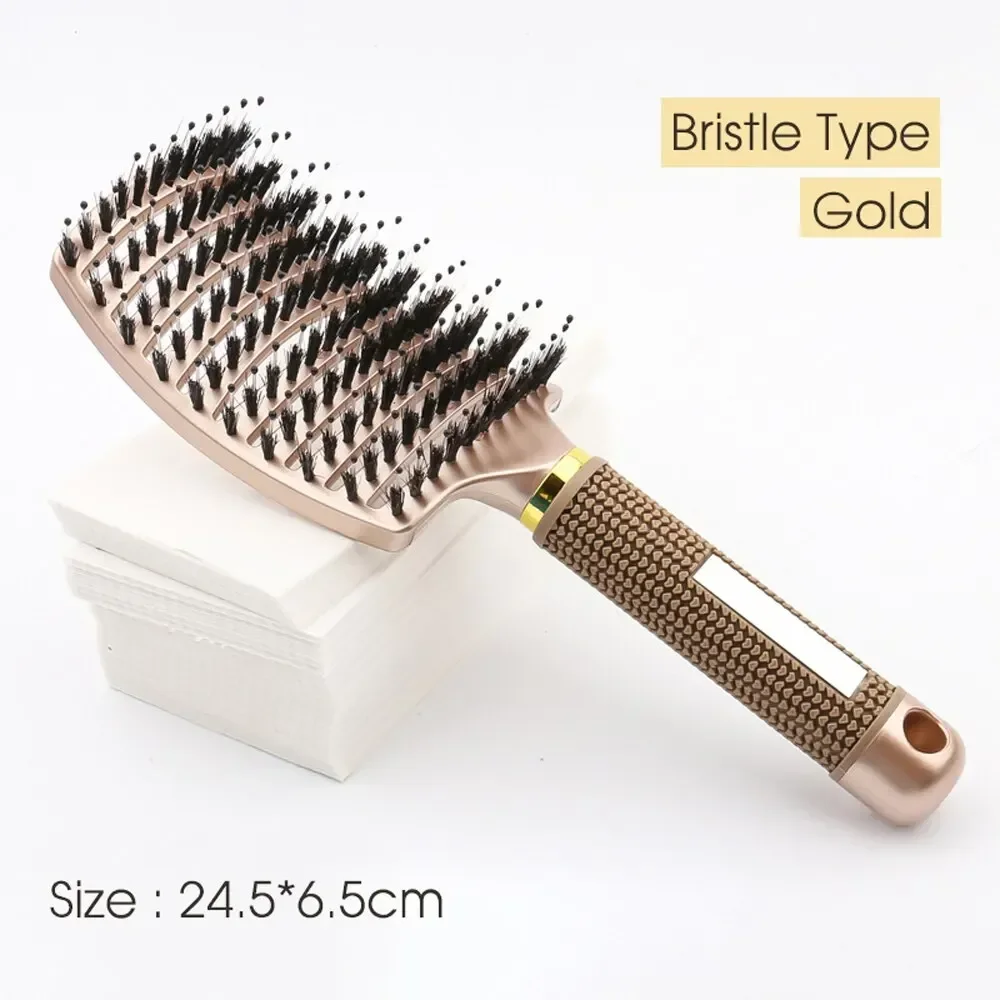 Escova de cabelo desembaraçante para mulheres, cerdas e nylon, Wet Massage Comb, Cabeleireiro encaracolado, Styling Tools