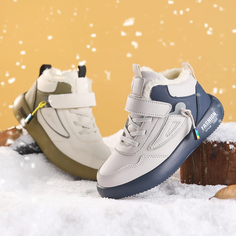 2024 Winter Kinderschoenen PU Leer Waterdichte Casual Schoenen Kinderen Snowboots Meisjes Jongens Plus Katoen Warme Mode Sneakers