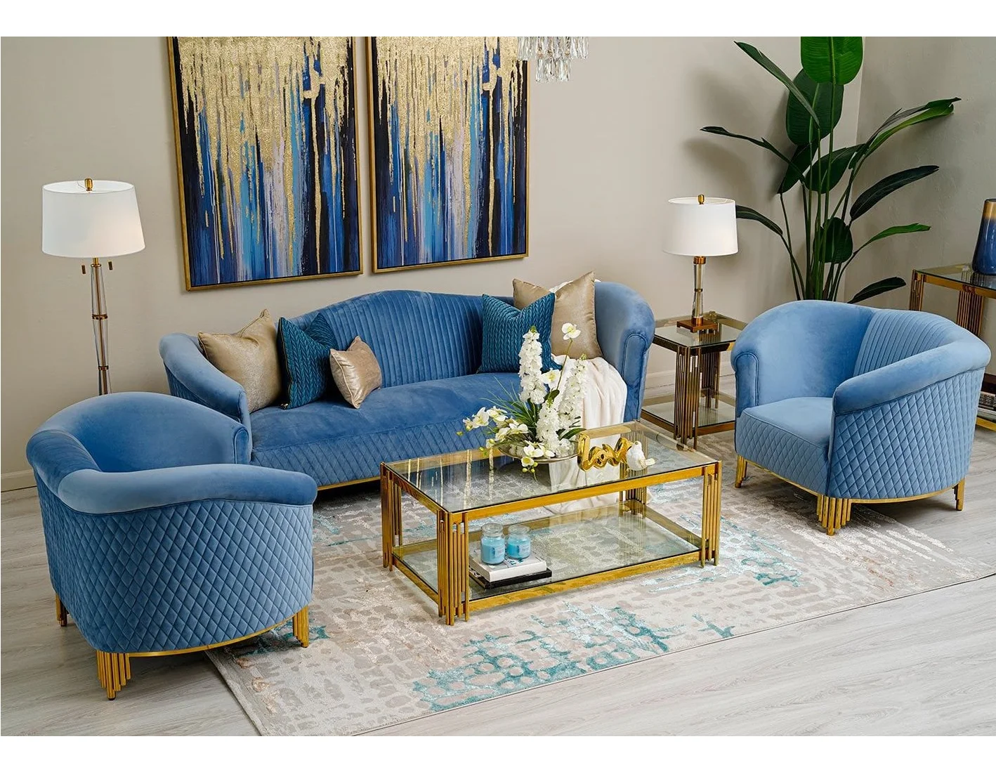 2025 Hot Selling Modern Luxury Velvet Upholstered Living Room Sofa Set Stainless Steel Base for Home Apartments Malls Cooling